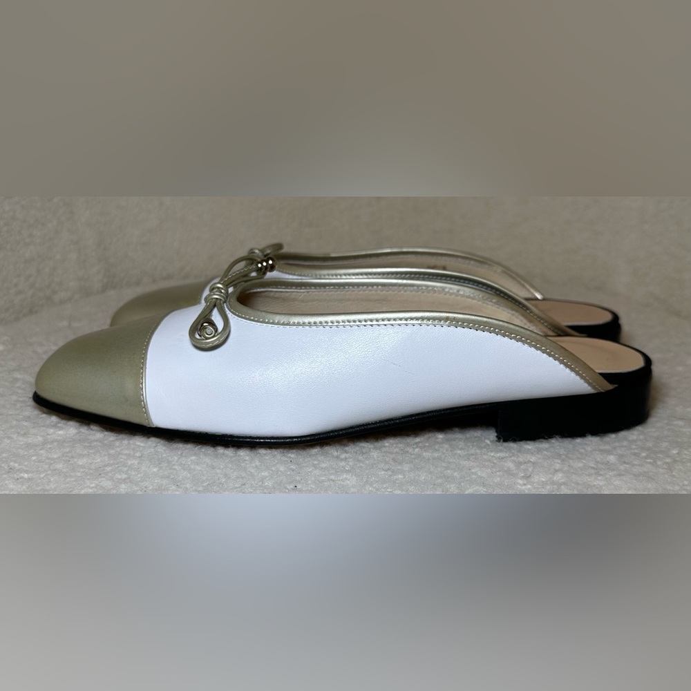 Brunate gold white bow slides flats loafers Italian‎ preppy designer inspired 36